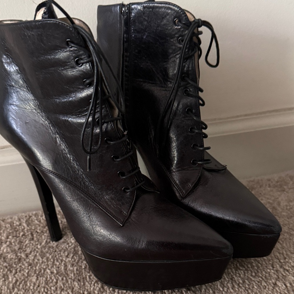 Prada Black Lace-Up Platform Boots